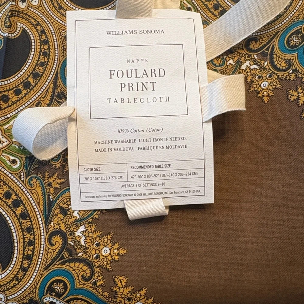 Williams Sonoma Foulard Print Tablecloth in Brown and Green